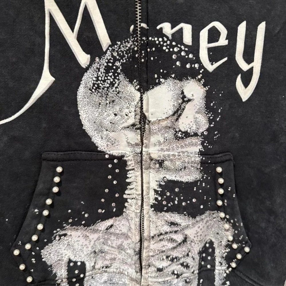 Elite Jeans Black Pearl Skull Rhinestone Sweatsuit Set